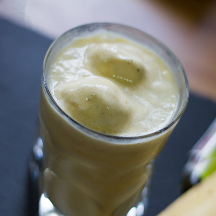 Banana milkshake made with Cardamom Spice Drops and vanilla ice cream.