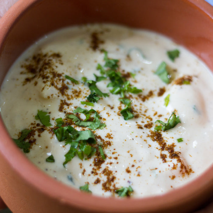 Banana raita made with Spice Drops, a cooling yogurt side dish.