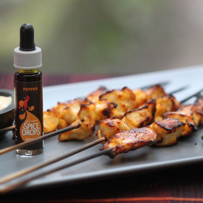 Chicken tikka skewers served with Garlic and Red Chilli Spice Drops mayo
