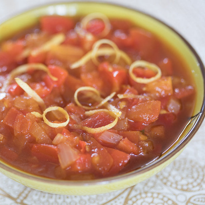 Cooked chilli salsa made with Spice Drops, tomatoes and fresh lemon