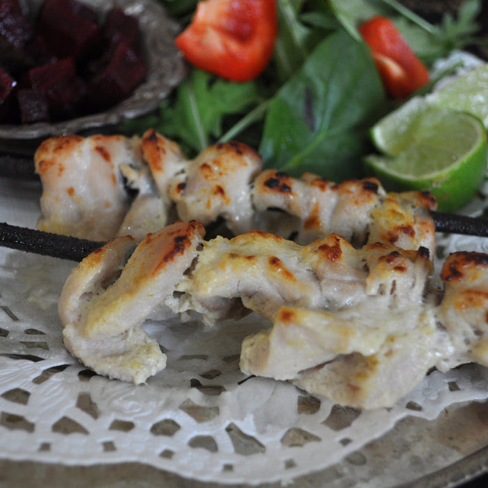 Grilled chicken tikka marinated with Spice Drops and yogurt, skewered and barbecued.