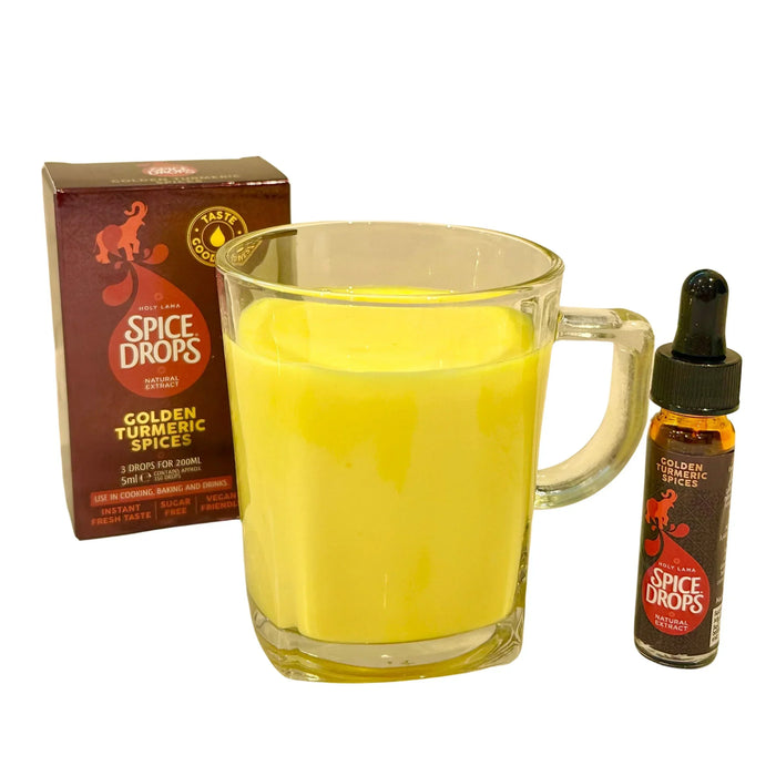 Holy Lama Golden Turmeric Spice Drops bottle showing the vegan logo.