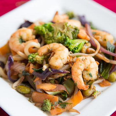 Quick vegetable stir fry finished with Garlic, Ginger and Red Chilli Spice Drops