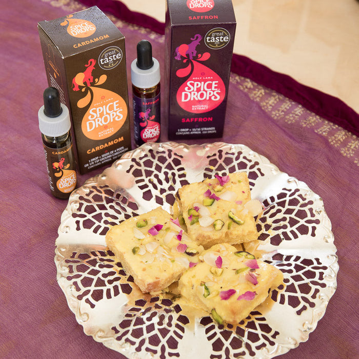 Shahi tukra rich bread pudding made with Rose and Cardamom Spice Drops