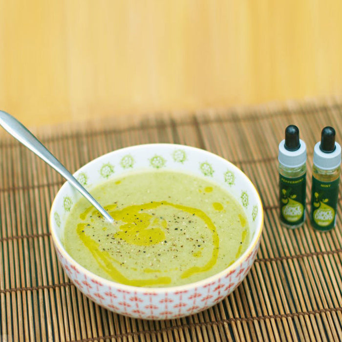 Cucumber soup topped with a blend of Mint and Peppermint Spice Drops.
