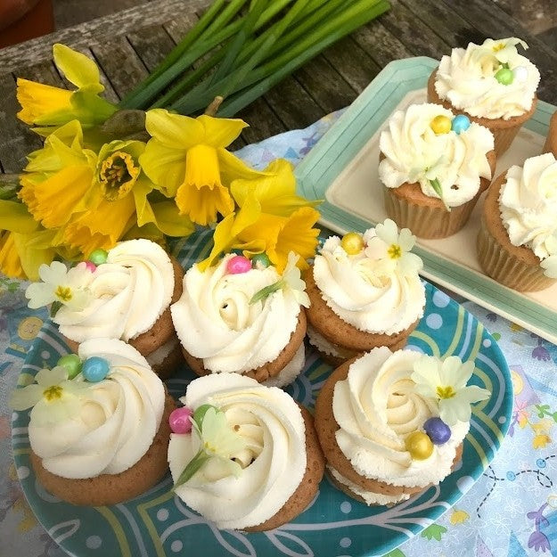 Lemon cupcakes made with Holy Lama Lemon Zest Spice Drops, topped with buttercream