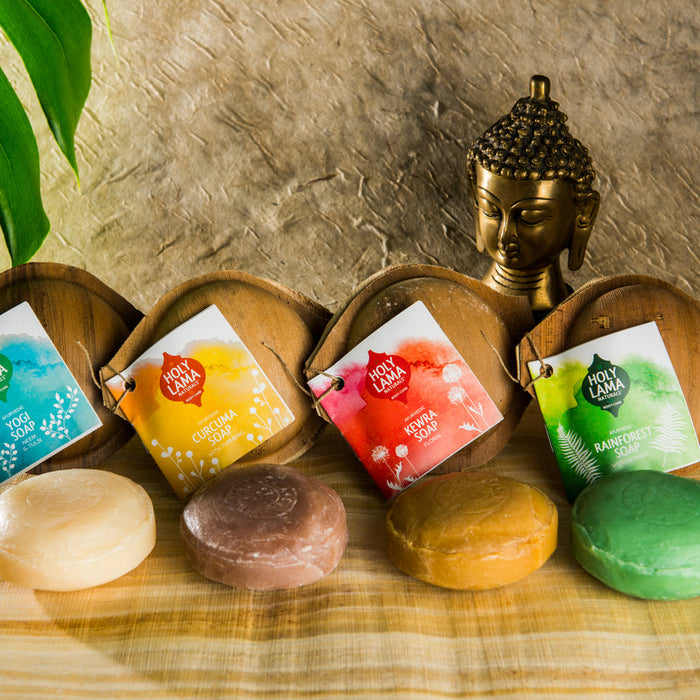 Pack of eight Holy Lama Naturals handmade soaps.