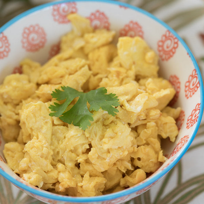 Spiced scrambled eggs made with Spice Drops and fresh coriander