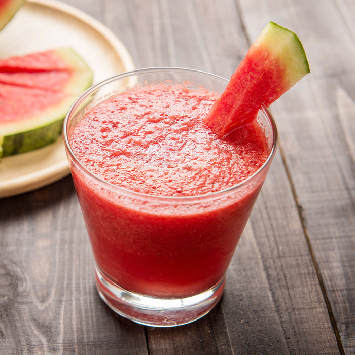 Watermelon, lemongrass and ginger juice served over ice
