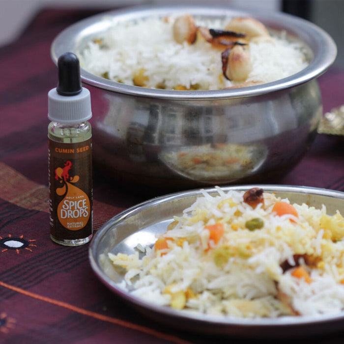 Vegetable biryani made with Cinnamon, Cardamom and Red Chilli Spice Drops