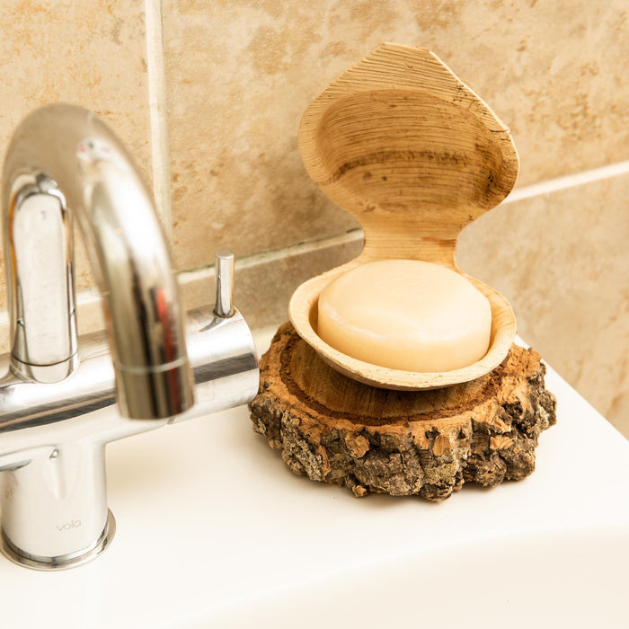 Holy Lama handmade Ayurvedic vegan soap bars arranged for a boutique hotel bathroom