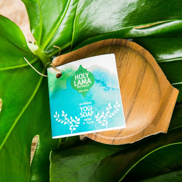 Handmade neem and tulsi Ayurvedic soap bar from Holy Lama Naturals.